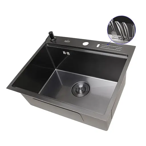 Комплект чорної мийки та змішувач з нержавіючої сталі NB-5747, Чорний - фото 3
