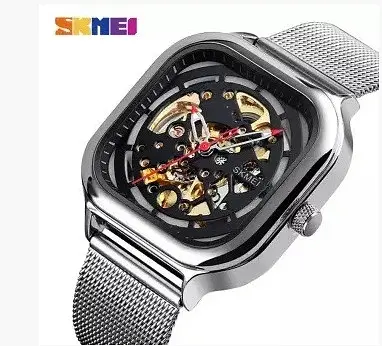 Чоловічий механічний годинник Skmei 9184 скелетон (Сріблястий) - фото 2
