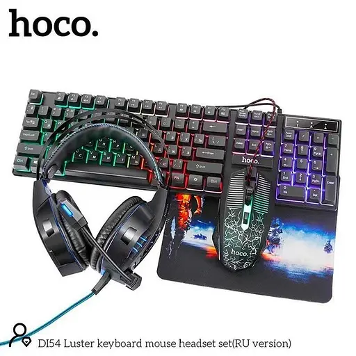 Набор Мышь + клавиатура + коврик + наушники HOCO DI54 Luster keyboard mouse headset set - фото 2