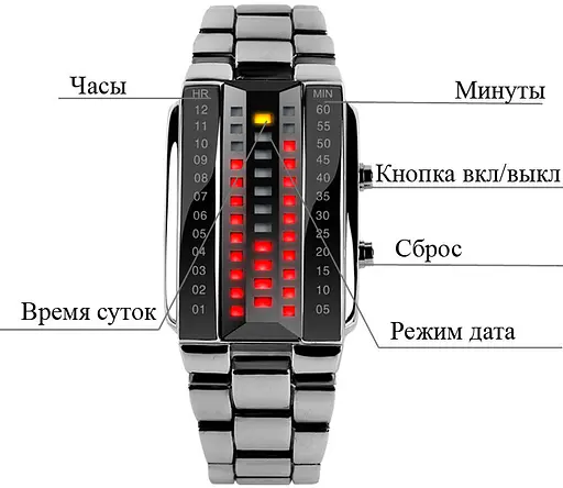 Унікальний бінарний чоловічий годинник Skmei 1035 (Сріблястий) - фото 3