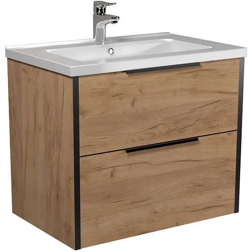 Тумба Мойдодир Line Craft 70 з умивальником Rodeo 70 дуб крафт/Чорний - фото 1