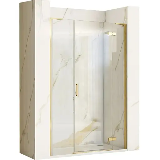Душові двері Rea Hugo 120 розпашні brushed gold REA-K6610+REA-K8411, прозорий, золотий - фото 1
