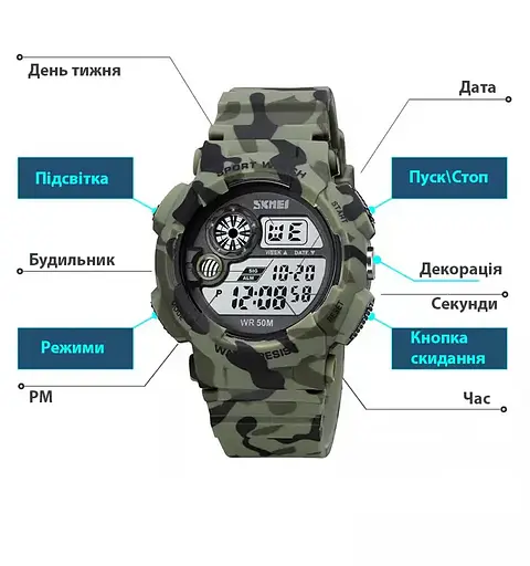 Чоловічий наручний годинник Skmei 1718 (Камуфляж) - фото 7