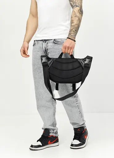 Большая мужская сумка бананка Sambag DynamicDart черная 38 × 21 × 7 см (80411101m) - фото 5