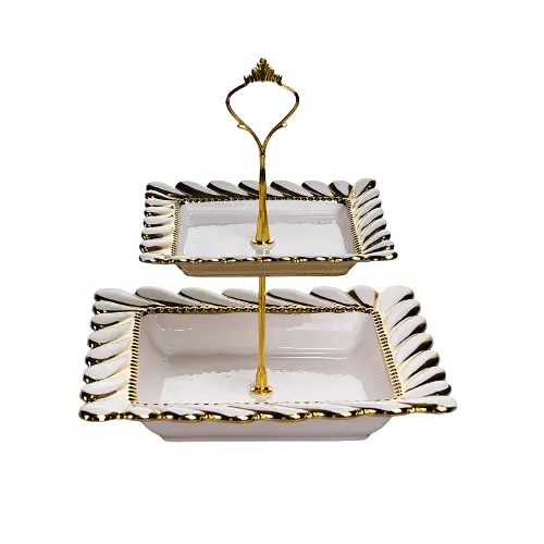 Фруктовница квадратная Yiwu Tiffany 23х23х23 см двухъярусная для сервировки фруктов и сладостей фарфоровая стойка для закусок белая ML2086 - фото 1