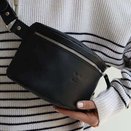 Шкіряна поясна сумка чорна - фото 8