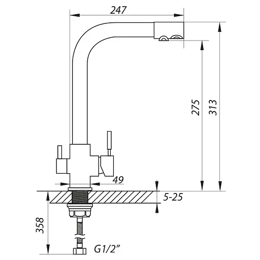 Змішувач для кухні на дві води Zerix LR4355-3 LL1201 Нержавіюча сталь - фото 2