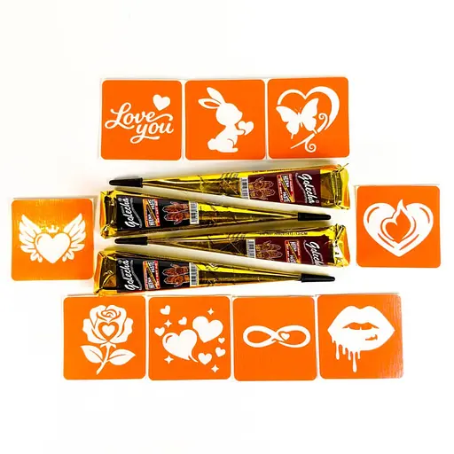 Набор хны с трафаретами для био-тату №8 Fresh Tattoo henna-set-08, 9 трафаретов - фото 3