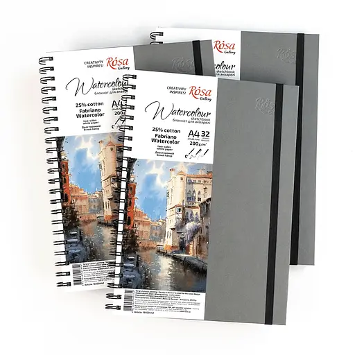 Блокнот для акварели на спирали Watercolor by Fabriano А4 200г/м2 32 л белая бумага Антрацит ROSA Gallery - фото 4
