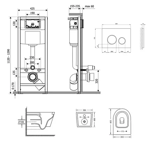 Набір Q-tap Nest 4 в 1 підвісний унітаз Swan Ultra Quiet 485x360x320 + комплект інсталяції QT16335179W45150 - фото 2