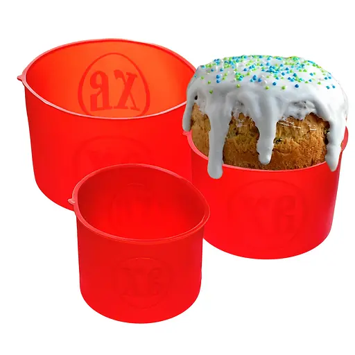 Набір з 3 силіконових форм для випікання великодньої випічки пасхи та пасок (паски) Ø20/12/15 см, A-plus Червоний 84284 - фото 1