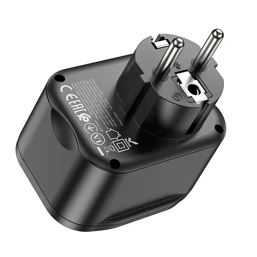 Сетевое зарядное устройство Hoco NS3 USB/2 Type-C QC PD 20W 1 розетка черное - фото 2