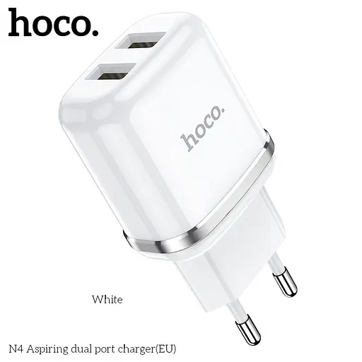 Адаптер питания зарядный HOCO Aspiring dual port charger N4 2 USB-CB сам блок белый - фото 2