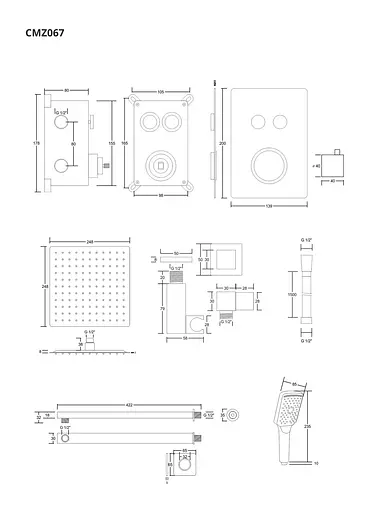 Душова система прихованого монтажу Corsan Plomeria black + BOX з термостатом 646994, Чорний матовий - фото 2
