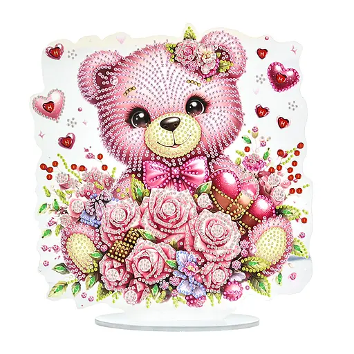 Алмазная мозаика Strateg ПРЕМИУМ Нежный мишка на подставке размером 25х25 см (YKLZ15263) - фото 1
