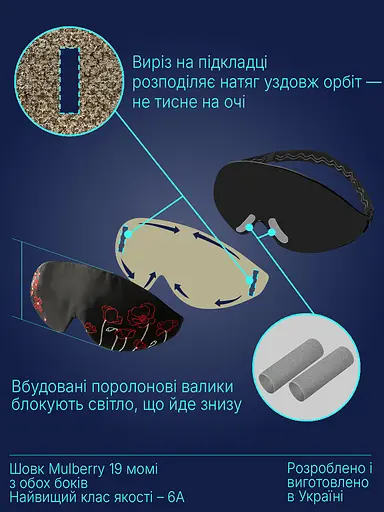 Маска для сна шелк Чумацький Шлях 3.1 с вышитым украинским орнаментом в Подарочной упаковке Черная (1200-02) - фото 8