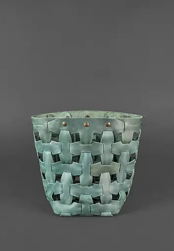 Шкіряна плетена жіноча сумка Пазл M зелена Crazy Horse - фото 3