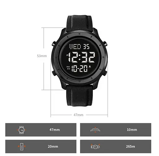 Чоловічий наручний електронний годинник Skmei 1864 (Чорний) - фото 8