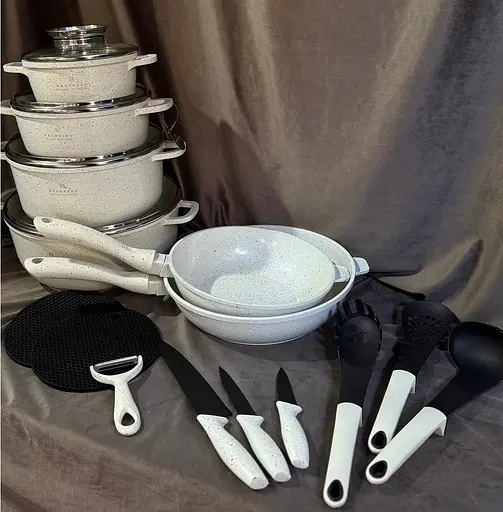 Набор кухонной посуды Edenberg EB-8185 литой алюминий 21 предмет с трехслойным мраморным покрытием Бежевый - фото 9