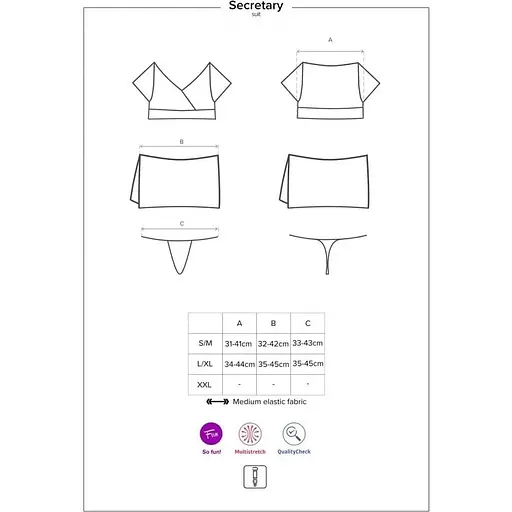 Эротический костюм секретарши Obsessive Secretary suit 5pcs black L/XL черно-белый - фото 7