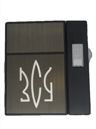 Портсигар на 20 сигарет із запальничкою та електроприкурювачем HL-424 Black Brown ЗСУ (15696) - фото 2