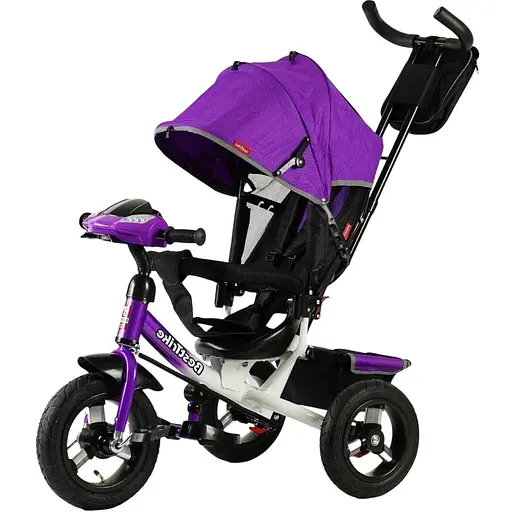 Трехколесный велосипед Best Trike 3390-30-126 с надувными колесами фарой USB и фиолетовым пультом.