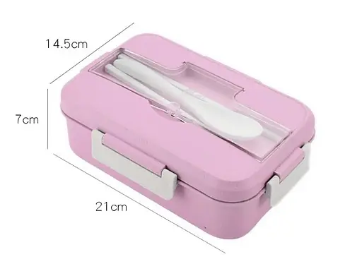 Ланч бокс Pink из пшеничной соломы 1000мл с ложкой и кит палочки для микроволновки - фото 3