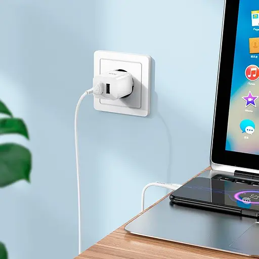 Набір із кабелем мережевий Hoco Maker dual port charger set N25 кабель Micro USB 2USB білий - фото 4