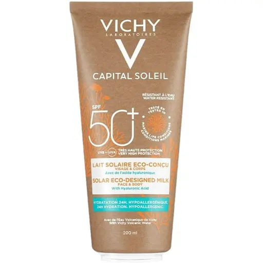 Солнцезащитное увлажняющее молочко Vichy Capital Soleil Solar Eco-Designed Milk для кожи лица и тела SPF 50+ 200 мл (MB363901)