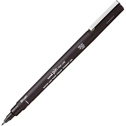 Лайнер-кисть Uni Pin Brush Fine Line черный 0.3 мм (PINBR-200(S) BLACK) - фото 1