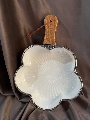 Керамическая тарелка с ручкой в форме листа для десертов фруктов Белый с серебряным - фото 5