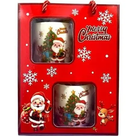 Набор новогодний С Рождеством керамическая Чашка 2 шт и ложечка 2 шт 200 мл Красный - фото 1