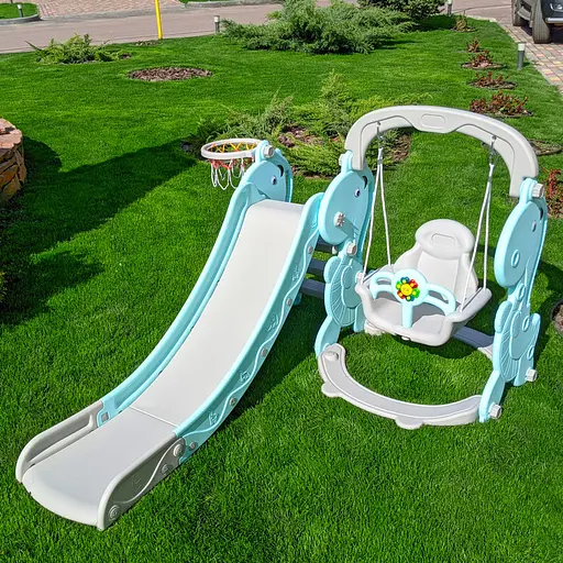 Дитяча гірка-гойдалка BAMBI YG2020-2-4 з баскетбольним кільцем, ш153-г195-в110см, голуба - фото 9