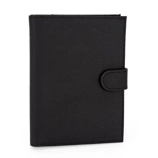 Обложка на паспорт 3459 кожаная с карманом для денег черная - фото 1