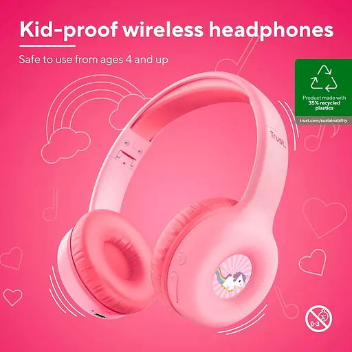 Наушники On-ear Nouna Kids, Wireless, Mic, Розовый Trust teh0013086 - фото 3