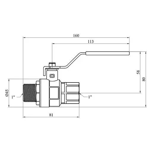 Кран кульовий Kroner 1" ВЗ PN40 ручка, нікельований (CV033219) - фото 3