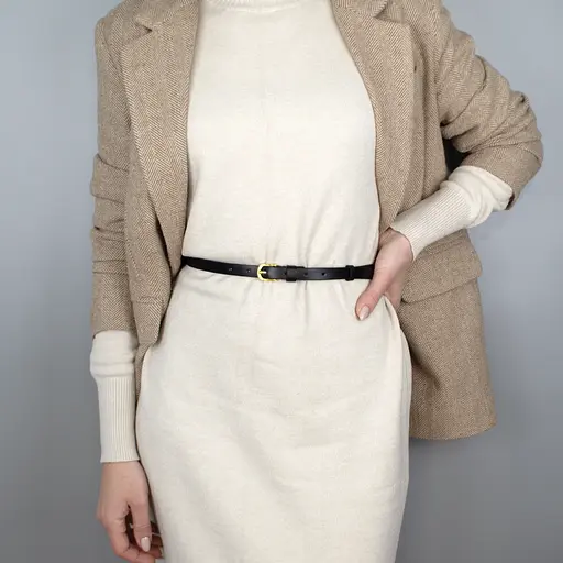 Ремень кожаный женский узкий черный HC-1562 (115 см) - фото 2