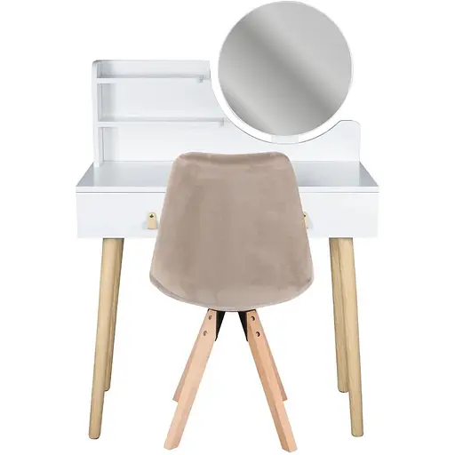 Туалетний столик Jumi Scandi з дзеркалом (шкіряні ручки) білий + стілець Saida бежевий - фото 3