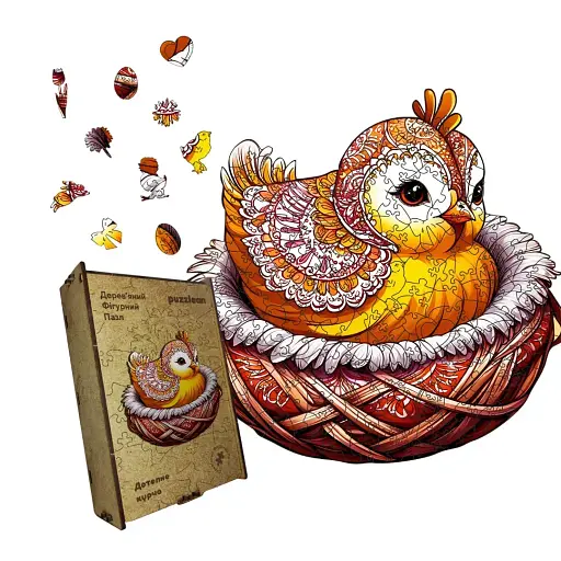 Деревянный фигурный пазл Остроумное Цыпленок, А2, Деревянная коробка 300+ элементов