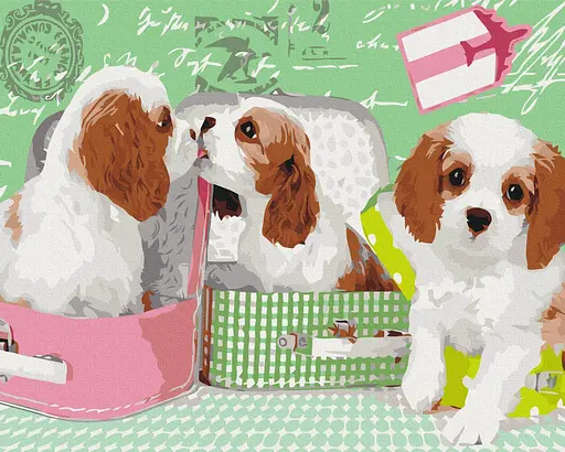 Картина за номерами на підрамнику Brushme Милі цуценятка у валізах