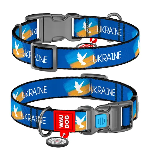 Нашийник для собак нейлоновий Waudog Nylon з QR-паспортом "Прапор" пластиковий фастекс розмір XL Ш 25 мм Д 37-58 см
