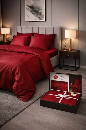 Комплект постельного белья евро 200х220 см сатин бордовый TC303376215 - фото 3