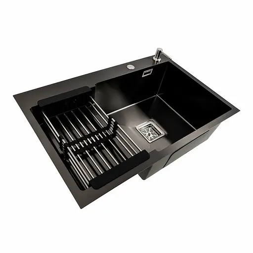Кухонна мийка 78x50С R PVD чорна Platinum Handmade (поглиблена полиця, 3.0/1.0 мм), Чорний - фото 7