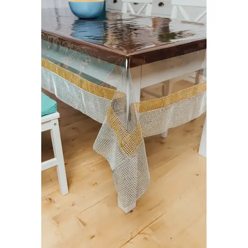 Скатертина силіконова із золото-срібною стразовою стрічкою 250х190 см