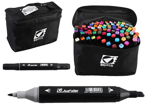 Набор скетчмаркеров двусторонних, 80 шт., 80 цветов, круглый/скошенный наконечник, в сумке