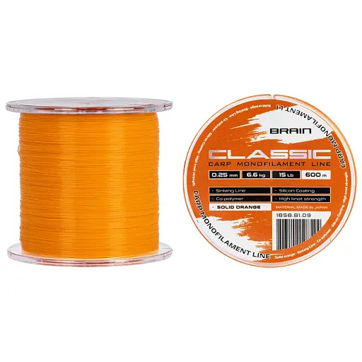 Волосінь Brain Classic Carp Line (solid orange) 600 м 0.25 мм 15 lb 6.6 кг