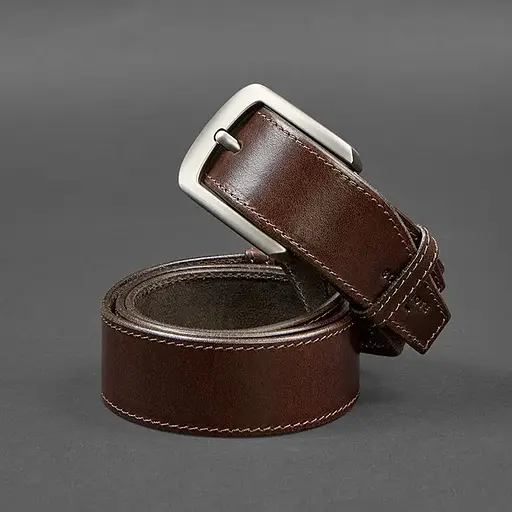 Кожаный ремень BlankNot 40 мм коричневый с темно-бежевой нитью. - фото 3