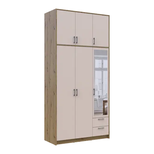 Шафа для одягу Doros Ронді з високою антресолею та дзеркалом Дуб Артізан/Кашемір 3 ДСП 121х52х260 (42005196) - фото 6