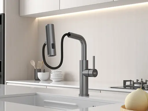 Cмеситель для кухни водопад с выдвижной лейкой графит Nett LGr-35 Графит - фото 5