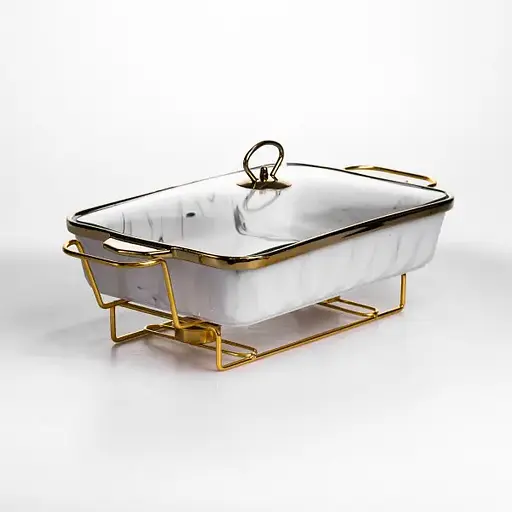 Мармитница фарфоровая Yiwu 2 л прямоугольная на подставке с подогревом 40х22.5х15.5 см мармит на подставке для первых блюд ML-77A-15 - фото 2